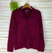 Magaschoni Red Wool Blend Loop Button Front Collared Cardigan