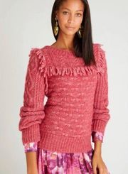 LoveShackFancy Kingston Rose Pink Fringe Sweater Alpaca Wool Blend