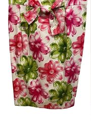 Kim Rogers Pink Green Retro Floral Square Neck Business Casual Formal Dress