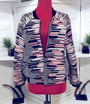 Anthropologie Weston Emily in Paris style pink black quilted bomber jacket sz S