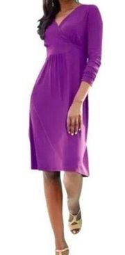 Eileen Fisher Fuchsia Purple Faux Wrap Jersey Knit Midi Dress Large