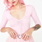 DollsKill sugar thrill pink holy Visit > babe velvet detail 3/4 sleeve top XL