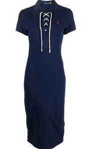 NWT Polo Ralph Lauren Lace-Up Piqué Polo Sheath in Newport Navy T-shirt Dress S