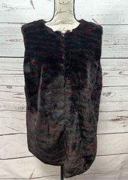 Express NWT large soft faux fur red and black stripped zip up vest - CP