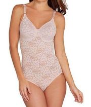 Maidenform Women's 34DD Light Pink Rose Lace Firm Control Lace Bodysuit. Defect