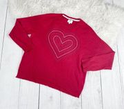 Sundry Embroidered Heart Red Pullover Sweater Wool Cashmere Blend Size 0 XS