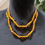 Ellen Tracy Vintage Art Deco Czech Amber Glass Bead Necklace