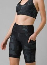 prAna NWT  Electa Short II 10" Inseam Black Camo Biker Shorts with Pockets XS