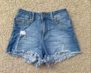 Rewash Denim Frayed Shorts High Rise