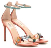 Valentino antique rose floral-appliquéd leather ankle strap sandal IT 39 US 9