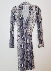 DVF Silk Snakeskin Wrap Dress Long Sleeve Size 2