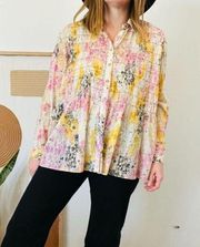 Pilcro for Anthropologie Oversized Mocked Button down Shirt in Pink Combo