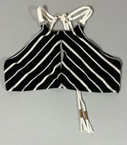 Black White Striped Textured Braided Rope Halter Top Bikini Designer Luxury Bathing Suit Swimwear Size M 🌴