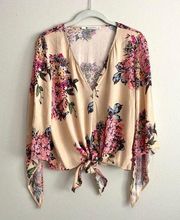 The Impeccable Pig Womens Floral Bat Sleeve Blouse Front Knot Size Medium