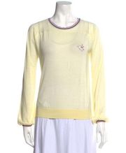 Marc Jacobs Light Yellow Sheer Embroidered Scoop Neck Long Sleeve Sweater Medium