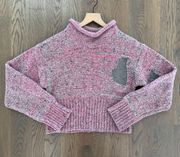 Mock Neck Cropped Sweater in Pink, Grey, Silver Size Medium