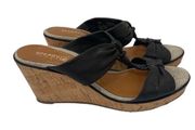 Sperry Top-Sider "Shoreham" Black Leather Straps Slide Wedge Cork Heel Sandals