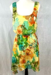 Yellow watercolor floral faux wrap dress size small
