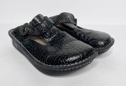 Alegria Classic Black Emboss Rose Slide On Clog Mules Comfort Orthotic Size 38