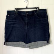 Eddie Bauer Boyfriend fit jean shorts ~ dark wash denim ~ women’s size 16