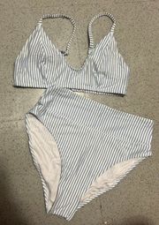 blue and white striped bikini swimsuit suit