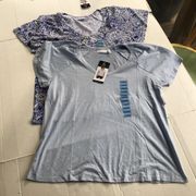 Rafaella Womens Light Blue & Paisley V Neck Pullover T-Shirt Sz L (2) New