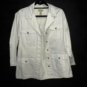 St. John's Bay White Denim Button Down Utility Jacket With Belt