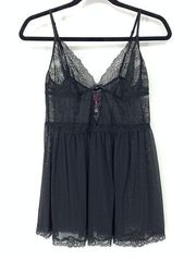 Adore Me Teddy Women's Size XL Lace Ribbon Babydoll Black Lingerie