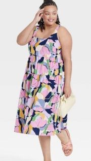 Multicolor Floral Print Smocked Tie Back Tiered Midi Dress