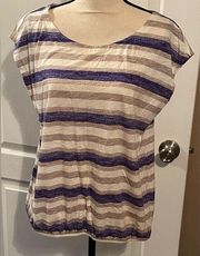 Ann Taylor Loft blue/ cream t- shirt. Size medium.