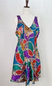 ARIA | Vintage 80s Satin Slip Lingerie Mini Night Dress Tassel Print Size Large