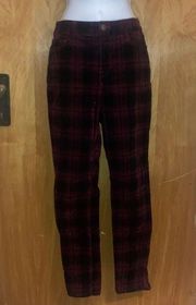 Black & Red Plaid Cordaroy Skinny Leg Pants Size 6