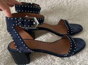 Givenchy Paris navy blue studded chunky heel sandal size 38.5