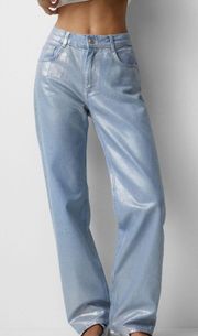 Straight fit metallic jeans