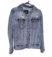 Distressed Jean Jacket Size Small Womens Long Sleeve