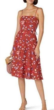 Hutch Declan Red Floral Crepe Square Neckline Sleeveless Dress Size 4