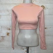 Women’s Light Pearly Pink Mock Neck Long Sleeve Crop Top Size S