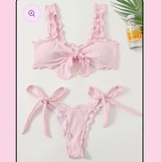 SheIn NWOT  Womens Two Piece Pink Eyelet Ruffle Bikini Set size Small