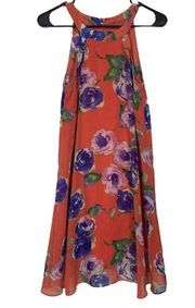 Betsey Johnson Orange & Purple Floral Sleeveless Trapeze Swing Dress Size 2