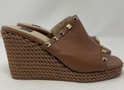 WHBM Studded Espadrille Wedge Sandals 9 Brown Slip On Leather Square Open Toe