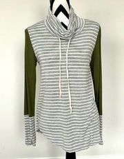 7th Rey Olive and Grey Cowl Neck Top Sz SM