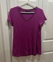 h by halston essentials purple v-neck short sleeve tshirt
