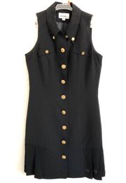 Black Dress with Gold Buttons & Flounce Hem 4