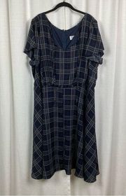 Unique Vintage Blue Plaid Tie Front 1940’s Swing Midi Dress Sz.5x/26