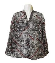 Ruby Rd. Size 8 Medium Top Blouse sheer‎ Button Down Roll tab black white 292101