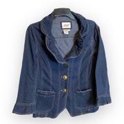 Jean Jacket Ruffled Neck/Sleeves Frayed Pocket Edges Jean Jacket Wm L