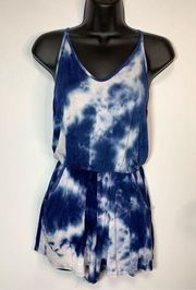 Rolla Coster Women's Tie Dyed Sleeveless Racerback Romper Blue Size Medium