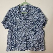 Sigrid Olsen Button Short Sleeve Paisley Floral  100% Linen Top Size Large