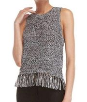 Rebecca Minkoff Bea Sleeveless Black & White Knit Fringe Top. Size Large. NWT