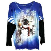 One World Plus Size 2X Top Snowman Rhinestones Long Sleeve Snowflakes 397